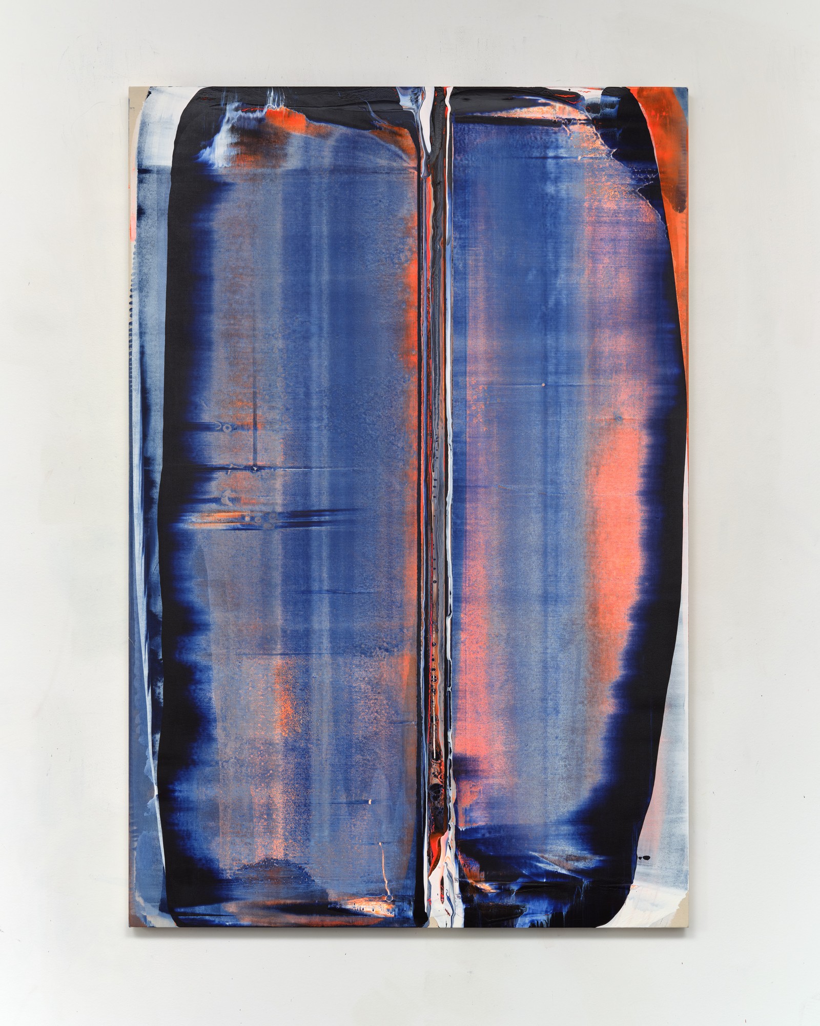 Blue and orange painting by Alex Kuznetsov, reproduced on the No Rules exhibition poster