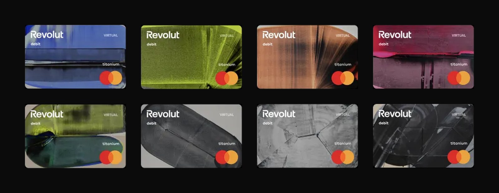 The eight virtual card designs of The Art of Payments collection